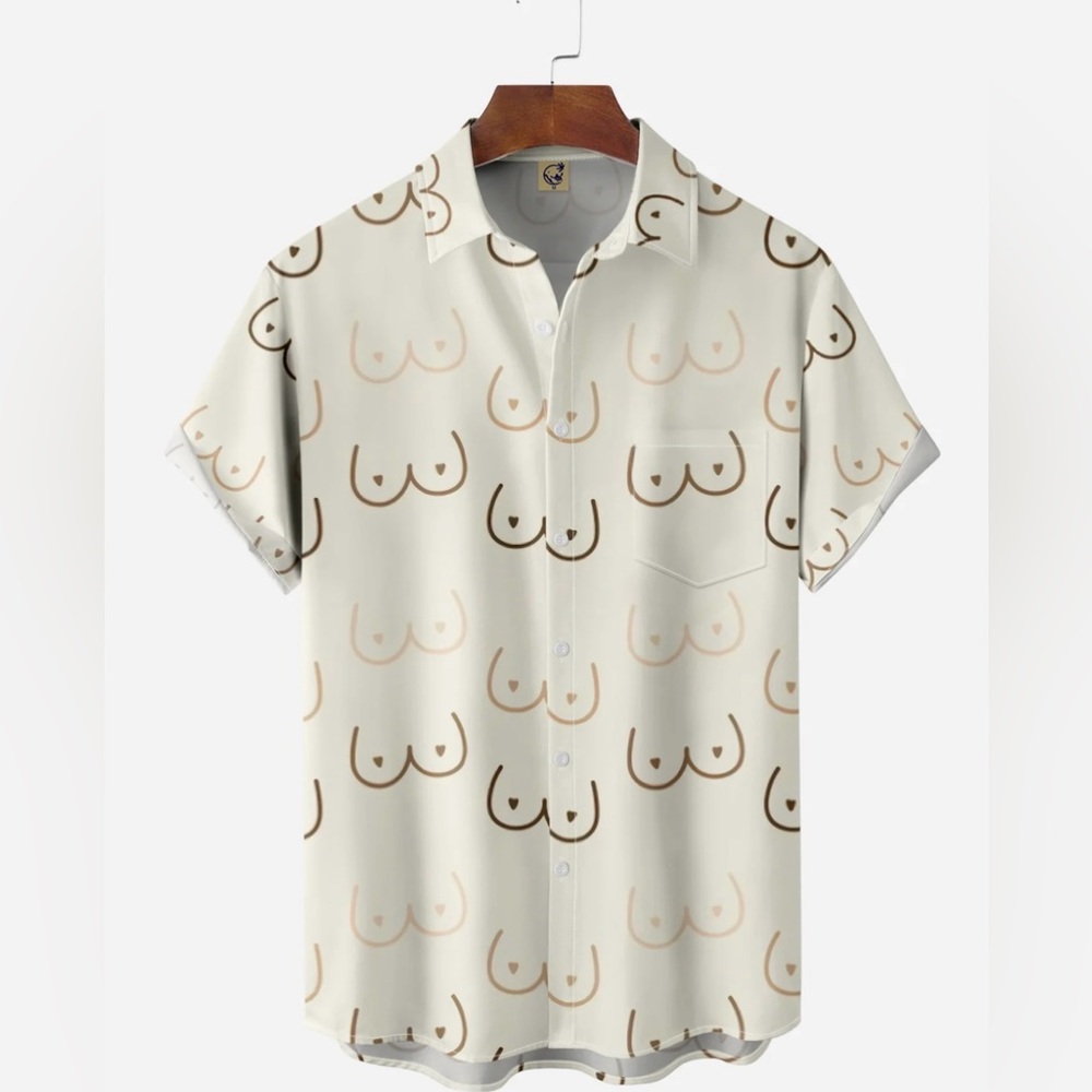 Men's short sleeve Boobs print shirt, Neutral/Khaki